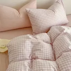 Imagem do Conjunto de cama rosa sólida sem enchimento, capa de edredão, folha plana, fronha, queen size completa, casa do hotel, roupa de cama macia, moda