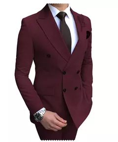 2024 novo terno masculino bege 2 peças duplo breasted notch lapela plana fino ajuste casual smoking para casamento (blazer + calças) - comprar online