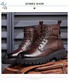 Qualidade superior designer de couro de vaca do vintage botas de neve dos homens de negócios botas de couro genuíno dos homens rendas acima botas de motocicleta ao ar livre - loja online