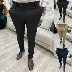 Calça Suave Trecho Apertada Masculina, Calça Casual, Negócios, Social, Escritório, Entrevista, Festa, Casamento, Terno, S-3XL - Wolf Magazine