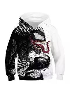 Imagem do Venom Villain masculino impresso 3D manga longa moletom com capuz, rua adolescente casual roupas plus size, corpo inteiro