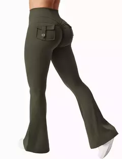 Imagem do Leggings de ioga de alto estiramento para mulheres, sentimento nu, vestuário de compressão, calça com bolsos, perna larga, mais recente, 2024