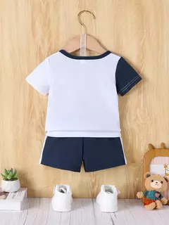 Baby Boy's Short Sleeve Patchwork Shorts Set, Padrão Dinossauro Pequeno, Respirável, Conforto Cor, Esportes de Lazer, Ao Ar Livre, 2 Pcs, Verão - Wolf Magazine