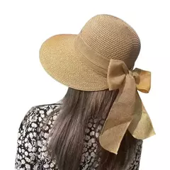 Chapéu de palha bowknot aba larga para mulheres, boné de praia, proteção UV, boné panamá respirável, chapéu balde casual, moda verão na internet