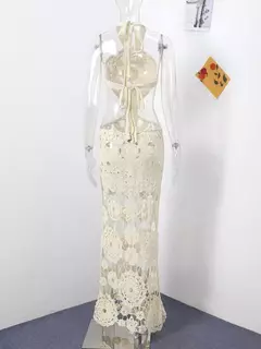 Vestido Longo de Praia Feminino, Oco, Flor, Renda, Emagrecimento, Sem Costas, Cintura Exposta, Pescoço Pendurado, Colete Suspender, Sem Alças, Sexy - comprar online