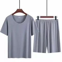 Pijama de seda gelo de duas peças masculino, modal fino, pijama de manga curta, conjunto de moda grande, verão