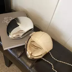 Saco de Embreagem Acrílico em Forma de Concha para Mulheres, Ouro, Prata, Metal Brilhante, Ombro, Bolsas Crossbody, Bolsa Pequena, Festa à Noite, Designer Bonito na internet