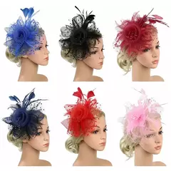 Chapéu Fascinator para Mulheres, Tea Party Headband, Coquetel De Casamento Malha, Penas De Flores, Grampo De Cabelo - comprar online