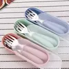 Talheres portáteis de aço inoxidável para crianças, Spoon Forks Box Utensílios de alimentação do bebê Conjunto de talheres para bebês, 3pcs