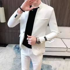 Imagem do New (Blazer+ Pants) Men's Fashion Business Korean Version of Gentleman Zhongshan Stand Collar Casual British Style 2-piece Set