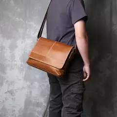 Mochila masculina de couro genuíno de um ombro, maluca couro cavalo, estilo horizontal, grande capacidade, bolsa mensageiro casual - loja online