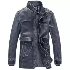 Inverno casaco de lã grossa casaco de couro longo outwear moda quente casual vintage roupas para homem steampunk biker jaqueta