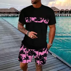 Conjunto de camiseta e shorts casuais masculinos, tops de praia estampados em 3D, moda streetwear, roupas esportivas, estilo havaiano, novo, 2 peças