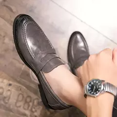 Mocassins de negócios britânicos, sapatos casuais antiderrapantes masculinos, sapatos de couro preto, vestido de noiva marrom, cinza - comprar online