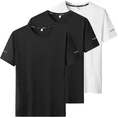 Homens de secagem rápida extragrande em torno do pescoço camiseta de manga curta, verão camisetas esportivas, fitness correndo t-shirt, plus size, 6XL, 7XL, 3pcs