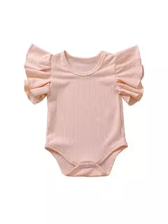 Baby Girls' Ruffles Romper, Bodysuits recém-nascidos, macacão de manga curta, roupas de malha com nervuras, roupas de verão, 0-18 meses na internet