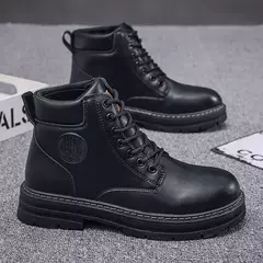 Botas casuais de cano alto masculinas, bota masculina de motocicleta, calçado de trabalho com renda, ruibarbo robusto, retrô, inverno na internet