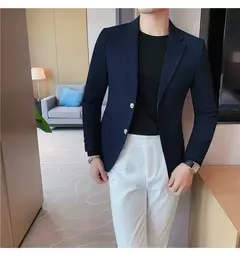 Casaco de peito único masculino, blazer slim fit, blazers grandes, casacos elegantes de luxo, outwear casual coreano para casamento na internet