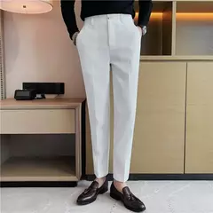 Imagem do Calça waffle stretch masculina, calça reta justa, terno de festa social, roupa formal, alta qualidade, nova moda, 2022