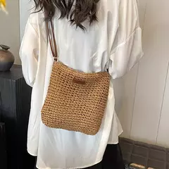 Imagem do Bolsas boêmias de praia de palha para mulheres, alta capacidade, bolsa de ombro artesanal, bolsas de tecido casual, bolsa