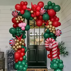 Imagem do Decorações balões de natal guirlanda arco vermelho metálico ouro com homem de gengibre estrelas balão foil para decoração de festa de natal