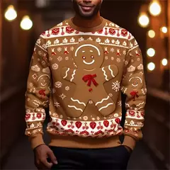 Natal dos homens Papai Noel Impresso Moletons, Pai Pop 3D, Pullovers Gráfico Homem de Gingerbread, Roupas Engraçadas de Natal, Moda Infantil - loja online