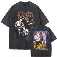 Camisetas com estampa de esqueleto masculinas, banda de rock vintage lavada, Korn caindo longe de mim, camiseta gótica, camiseta masculina extragrande, moda - loja online