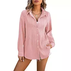 Blusas vintage grandes para mulheres, camisas soltas casuais para jovens, tops femininos monocromáticos, moda elegante, outono, 2024 - comprar online