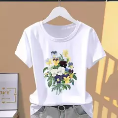 Imagem do Camiseta modal de manga curta feminina, estampa gráfica, floral, moda casual, roupas explosivas, camiseta extragrande