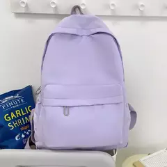 Mochila impermeável de grande capacidade para mulheres, mochila zíper suave, cor sólida, mochila casual para adolescentes, fonte de estudante