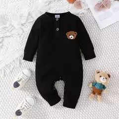 Urso dos desenhos animados Tiny Button Onesies para o bebê recém-nascido, macacão infantil de manga comprida, macacão infantil, 0 a 18 meses - loja online