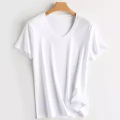 Camisetas de seda de algodão mercerizado femininas, camiseta casual simples, decote em O, manga curta, solta, reta, simples, minimalista, verão, 2023 - comprar online