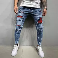 Calça jeans rasgada e skinny masculina, calça lápis jeans casual, stretch slim fit, remendos de endotécio, buraco de grade, nova moda - Wolf Magazine