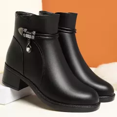 Botas de neve plataforma de lã curta para mulheres, bota de couro macio, sapato - comprar online