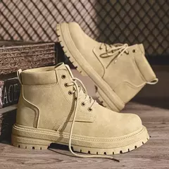 Bota de camurça vintage masculina, botas de combate com renda, sapatos de lazer quentes ao ar livre, moda outono e inverno - comprar online