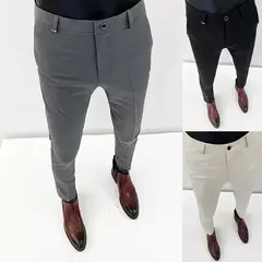 Homens terno calças calças formais pantalone hombre estiramento fino cor sólida vestido casual calças de comprimento total moda novas roupas masculinas