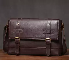 Imagem do ROOG-Maleta de couro genuíno, bolsa mensageiro de luxo masculina, estilingue de ombro vintage, tiracolo para iPad 12.9 ", alta qualidade