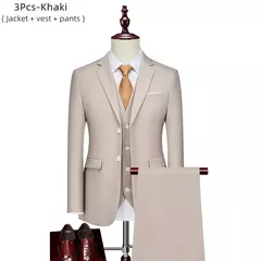 Terno de casamento fino com três peças para homens, conjuntos monocromáticos de negócios e escritório, blazer grande, calça e colete, moda luxo - loja online