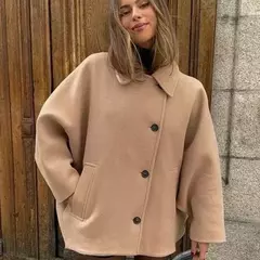 Casaco feminino elegante de peito único, manga comprida, lapela, casacos grossos quentes, outwear de bolso solto, rua alta, feminino, outono, inverno