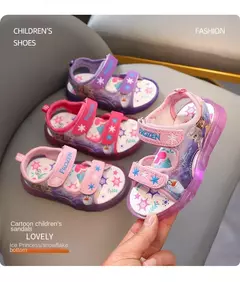 Disney Frozen Cartoon Sneakers for Children, Sapatos casuais para meninas, LED Light, Sandálias Flash, Princesa Elsa, Bebê, Crianças - loja online