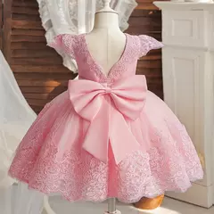 Bordado Elegante Crianças Princesa Vestidos para Meninas Luxo Golden Lace Vintage Crianças Festival Party Gown Bebê Batismo Vestidos - loja online