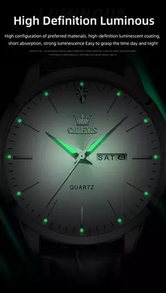 OLEVS-Relógio Quartz Masculino, Relógio de Pulso em Couro, Big Dial, Calendário Duplo, Impermeável, Luminoso, Top Brand, Moda, 2935, 43mm - comprar online