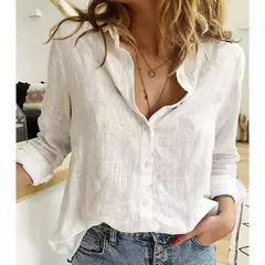 Camisa de linho de algodão vintage borboleta impressão superior lapela manga longa ol feminino topos casual branco botão acima camisas blusas na internet