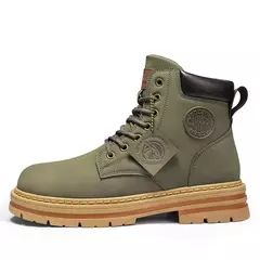 Botas casuais de cano alto masculinas, bota masculina de motocicleta, calçado de trabalho com renda, ruibarbo robusto, retrô, inverno - Wolf Magazine