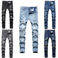 Jeans slim-fit rasgado e desbotado masculino, calça casual vintage na moda, estilo europeu e americano, S-XXXL, novo, 2024 - Wolf Magazine