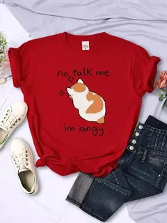 T camisa de impressão de gato irritado bonito para o sexo feminino confortável moda camiseta respirável hip hop topos novo verão - Wolf Magazine