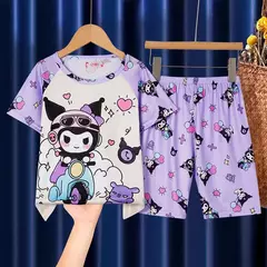 Conjunto de pijama infantil, roupa de manga curta, roupão, roupas para mães e filhos, meninos e meninas velhos, roupas de casa, verão - loja online