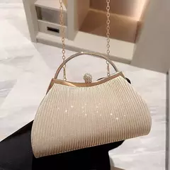 Bolsa de noite plissada para mulheres, alça superior, glitter dia clutch, jantar de casamento feminino vestida bolsa clipe de diamante, ouro