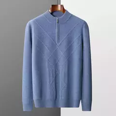 Suéter de cashmere tricotado masculino, pulôver meia gola alta, blusa casual engrossa, cor sólida, roupas de outono e inverno 100% lã - loja online