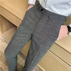 Calça xadrez listrada masculina, calça justa, social, de negócios, casamento, noivo, nova moda, alta qualidade, 2024